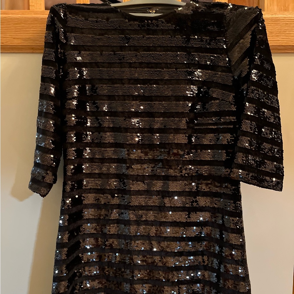 INC International Concepts Black and Black Sequin Dress, 3/4 sleeves.